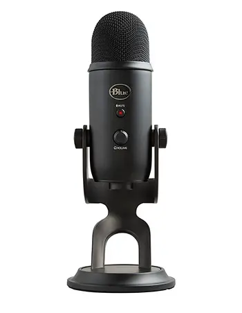 Full frontal photograph of the Blue Yeti USB streaming microphone.