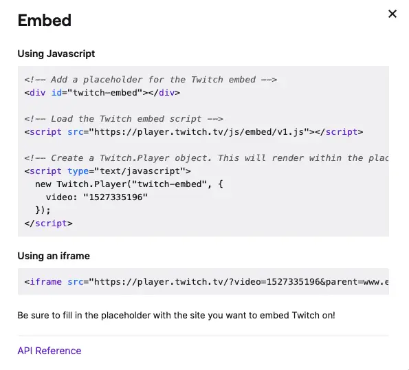 embed code on twitch