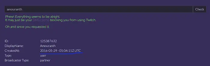when was my account created twitch