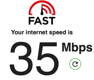 fast.com speed test result