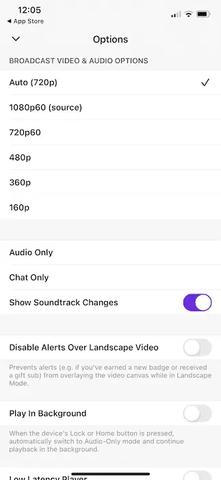 twitch video quality option mobile buffer