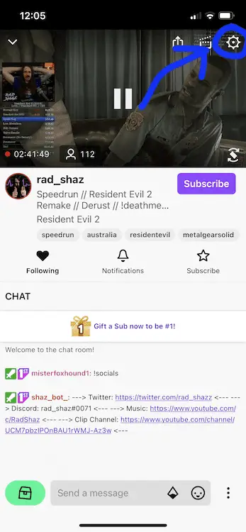 video quality menu on twitch mobile